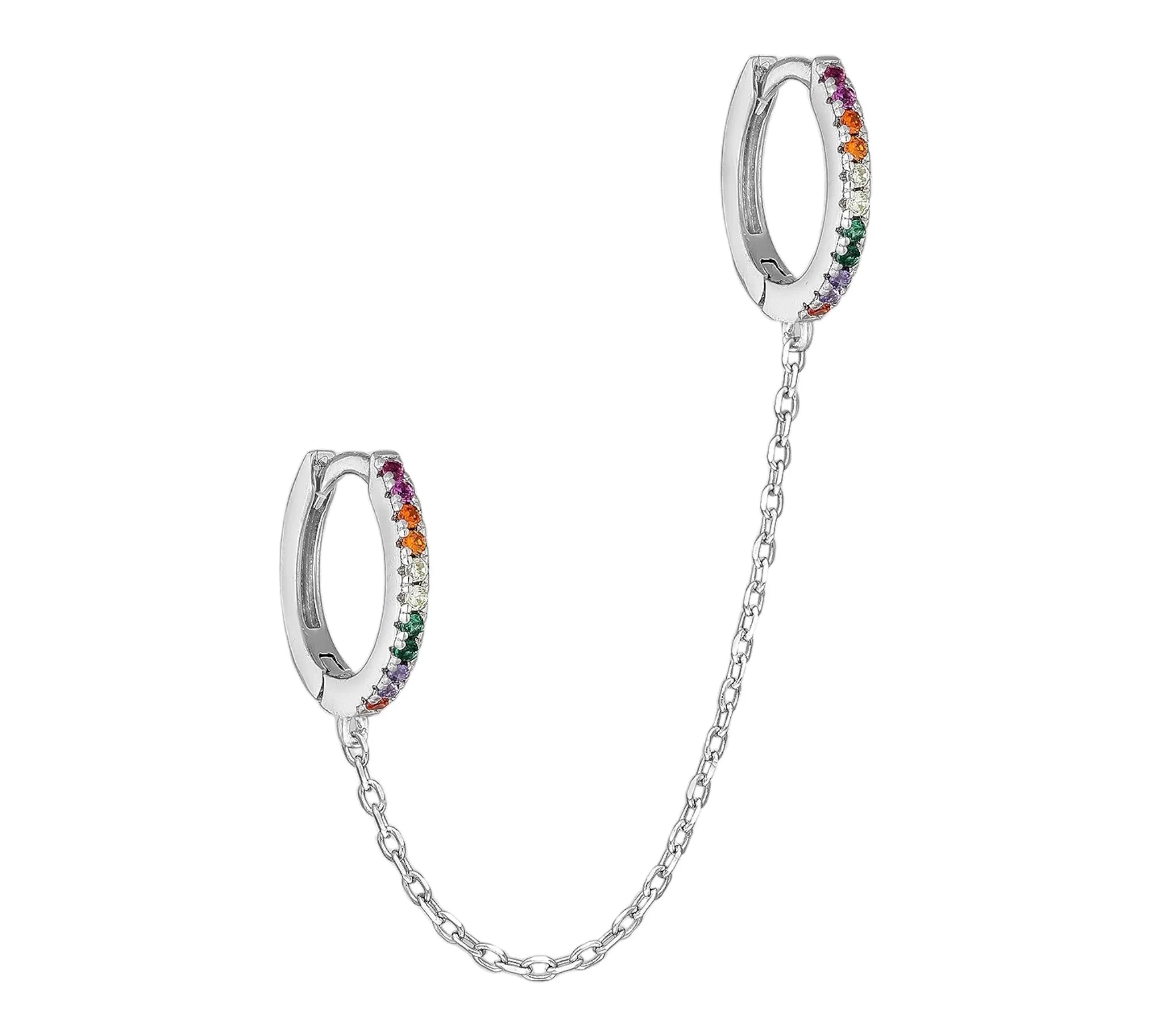 Rainbow Hoop Earrings CZ Single Double Hugggie Cartilage and Second Piercing Hypoallergenic Sterling Silver 925 Jewelry