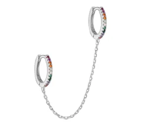 Rainbow Hoop Earrings CZ Single Double Hugggie Cartilage and Second Piercing Hypoallergenic Sterling Silver 925 Jewelry