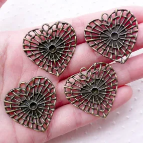 Rattan Heart Charms (4pcs / 31mm x 31mm / Antique Bronze) Valentines Day Wedding Hollow Filigree Heart Earrings Necklace Pendant CHM2251