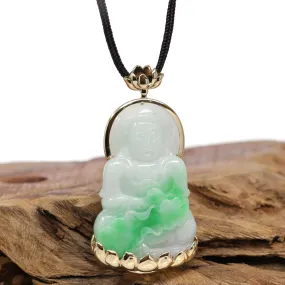 RealJade® 14k "Goddess of Compassion" Genuine Burmese Jadeite Jade Guanyin Lotus Necklace
