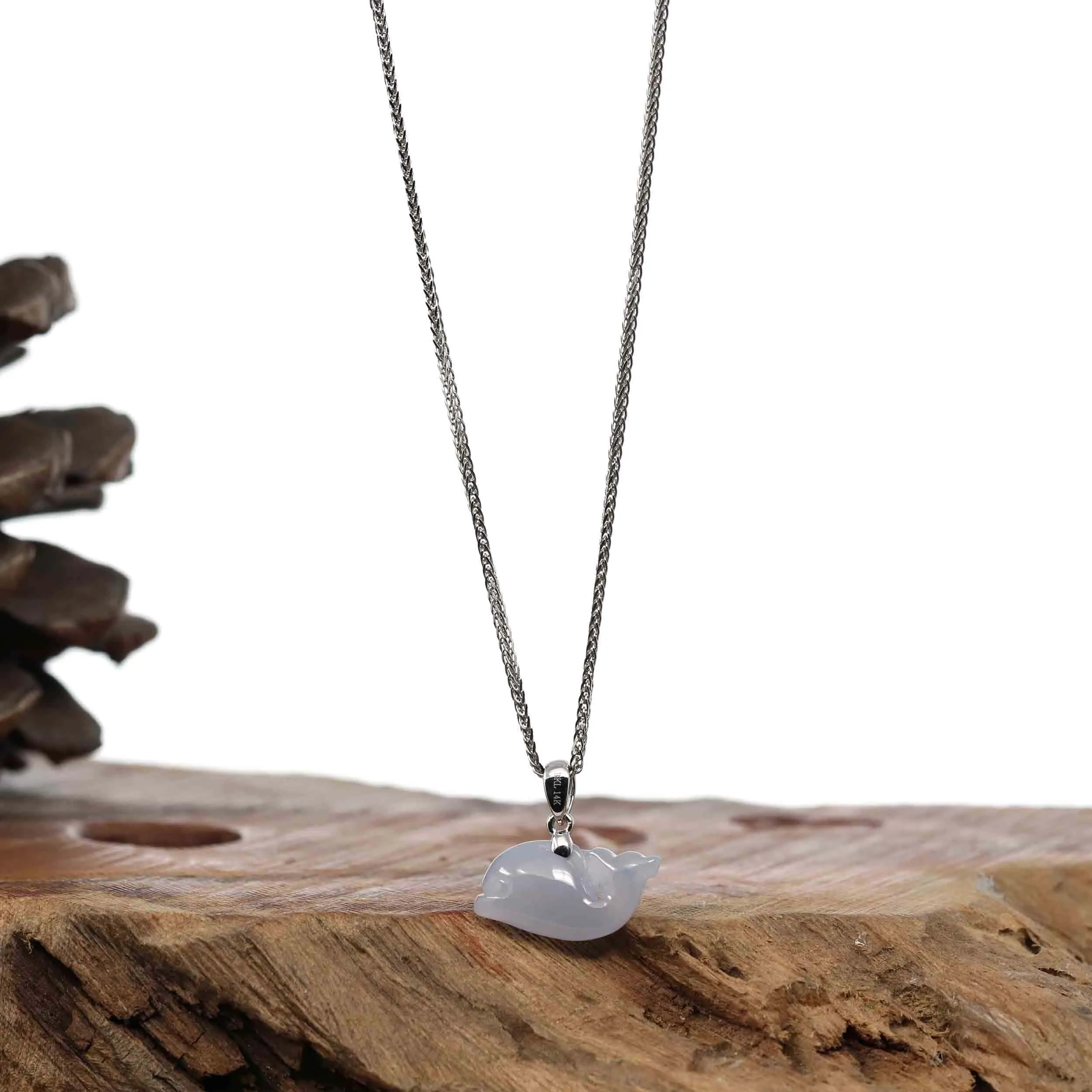 RealJade® Co. " Dolphin " Carving Pendant Necklace Natural Ice Jadeite Jade