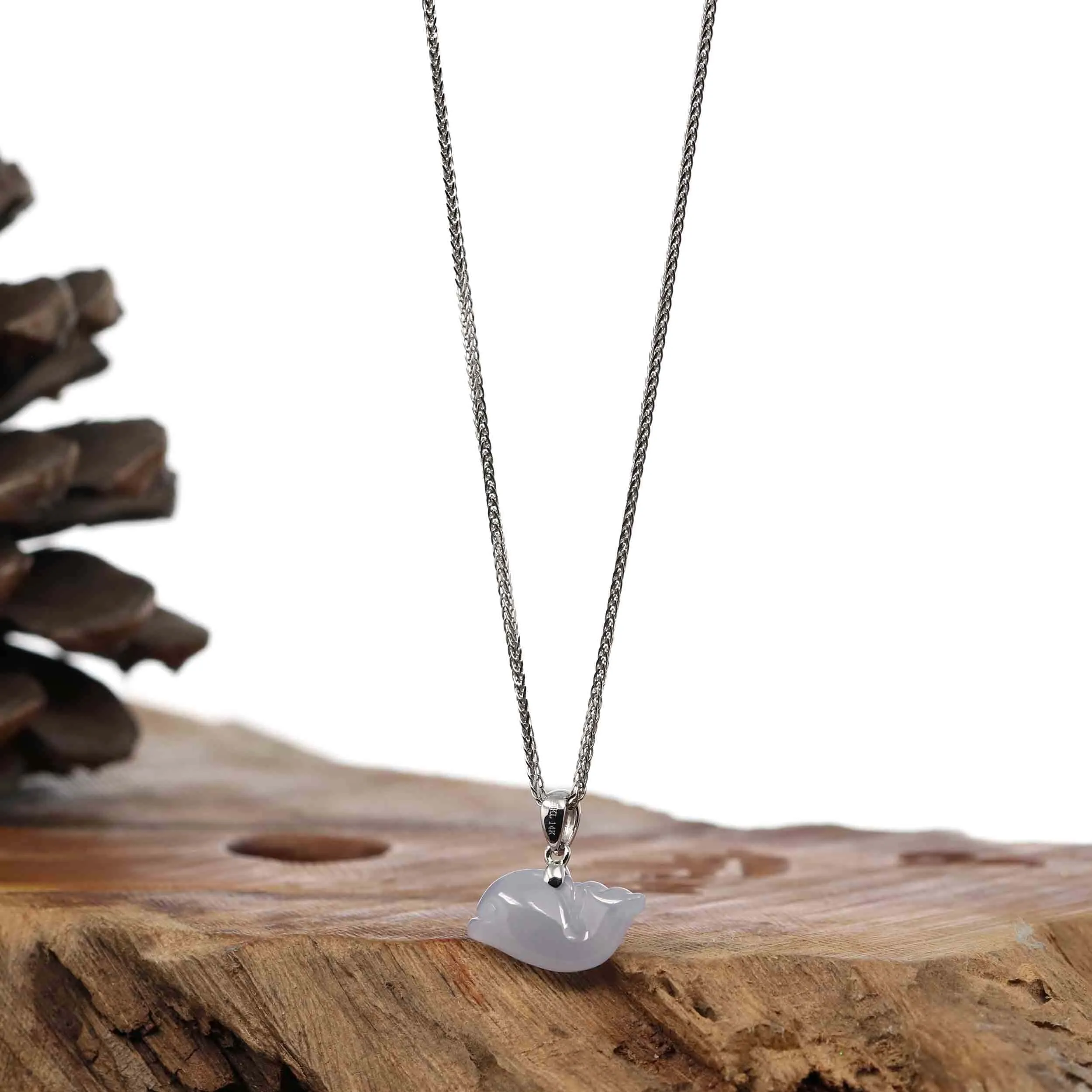 RealJade® Co. " Dolphin " Carving Pendant Necklace Natural Ice Jadeite Jade