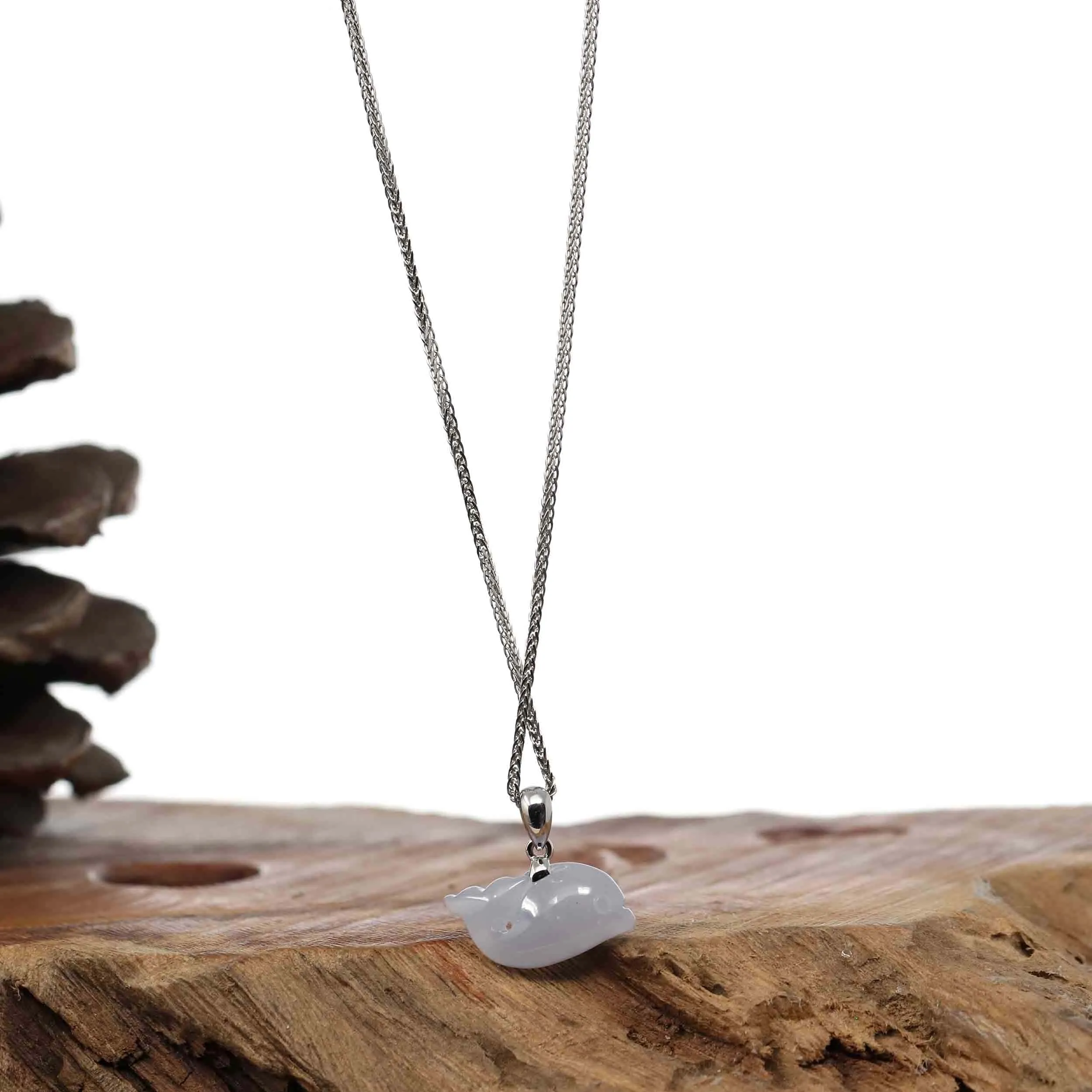 RealJade® Co. " Dolphin " Carving Pendant Necklace Natural Ice Jadeite Jade