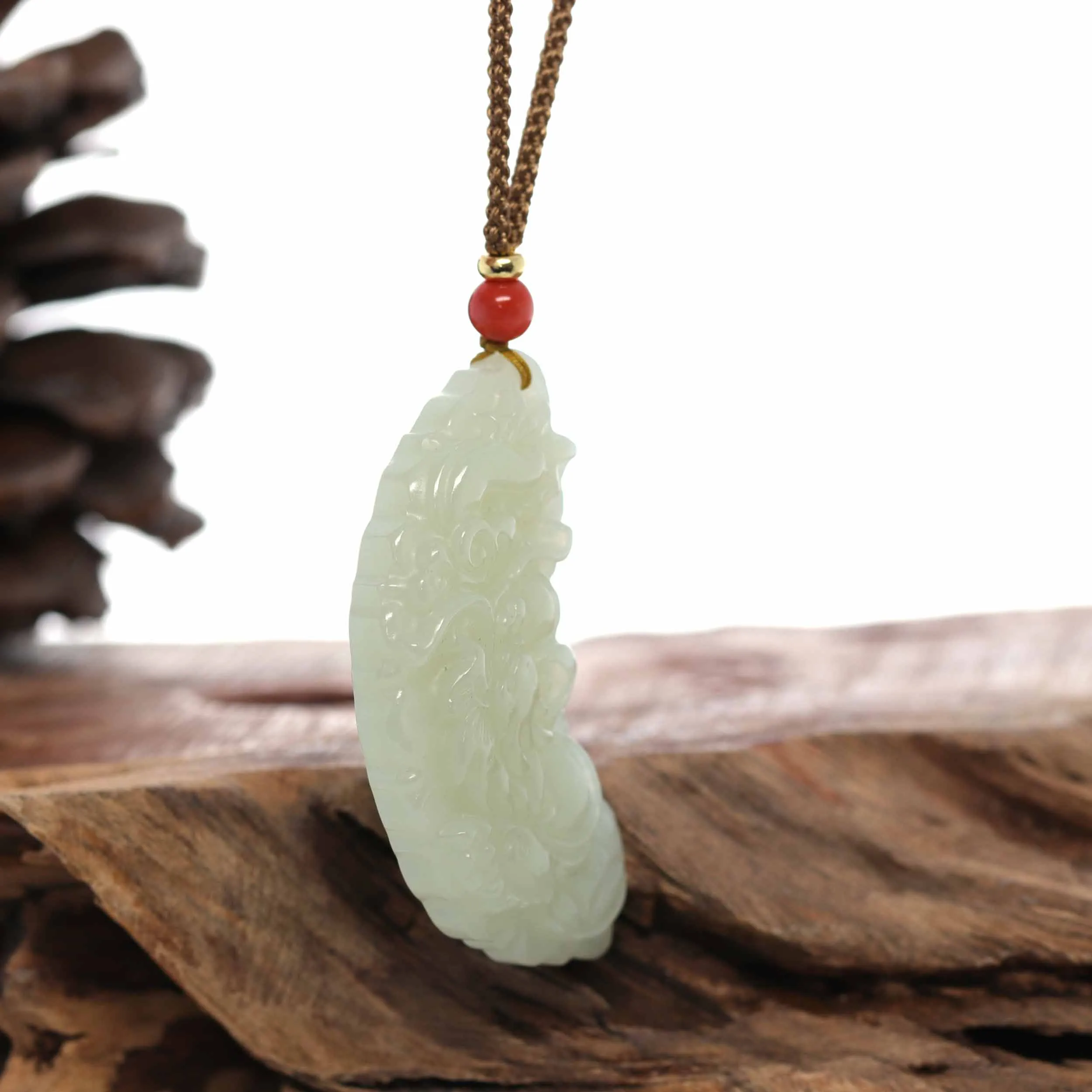 RealJade® Co. "Dragon & Phoenix" Genuine HeTian White Nephrite Jade Pendant Necklace