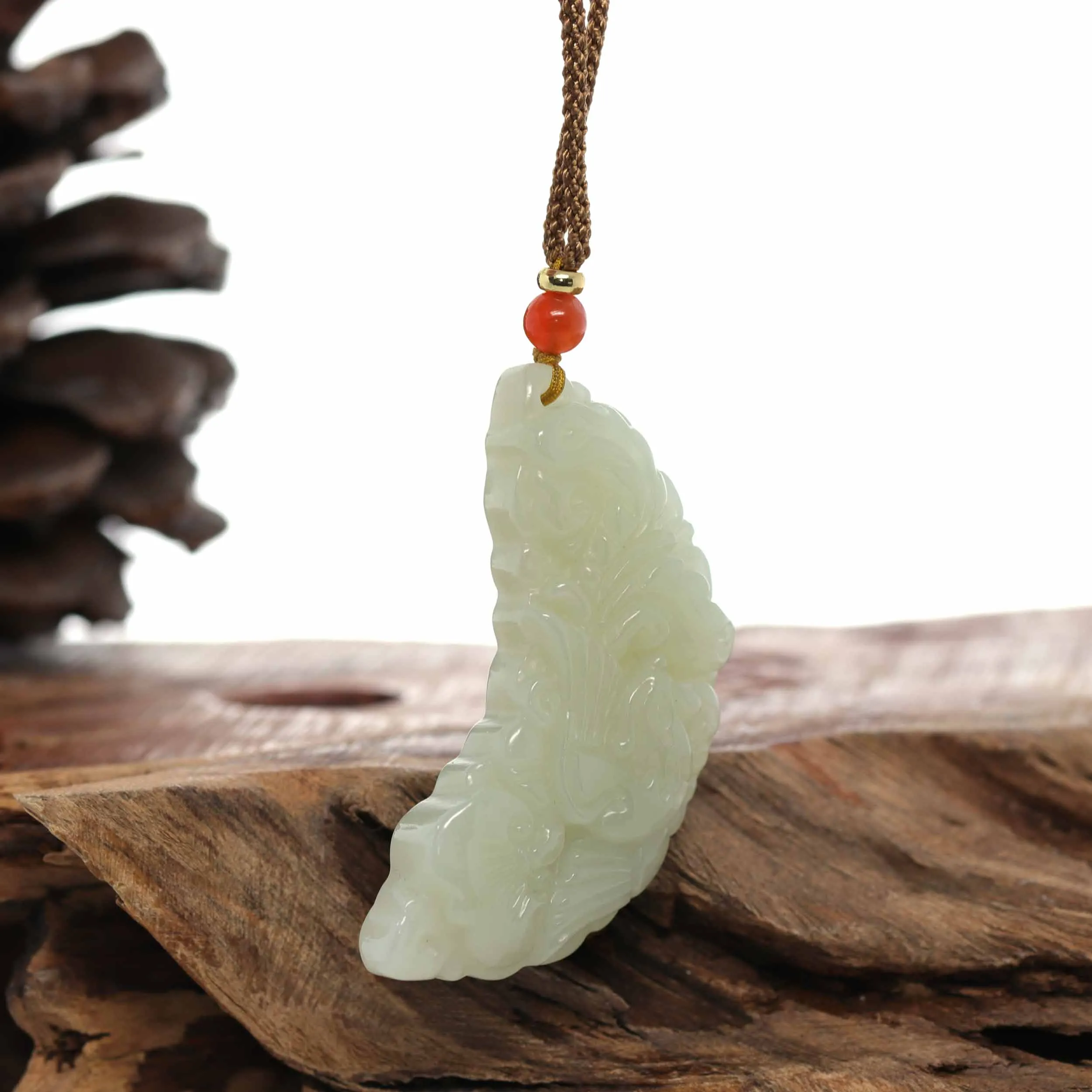 RealJade® Co. "Dragon & Phoenix" Genuine HeTian White Nephrite Jade Pendant Necklace