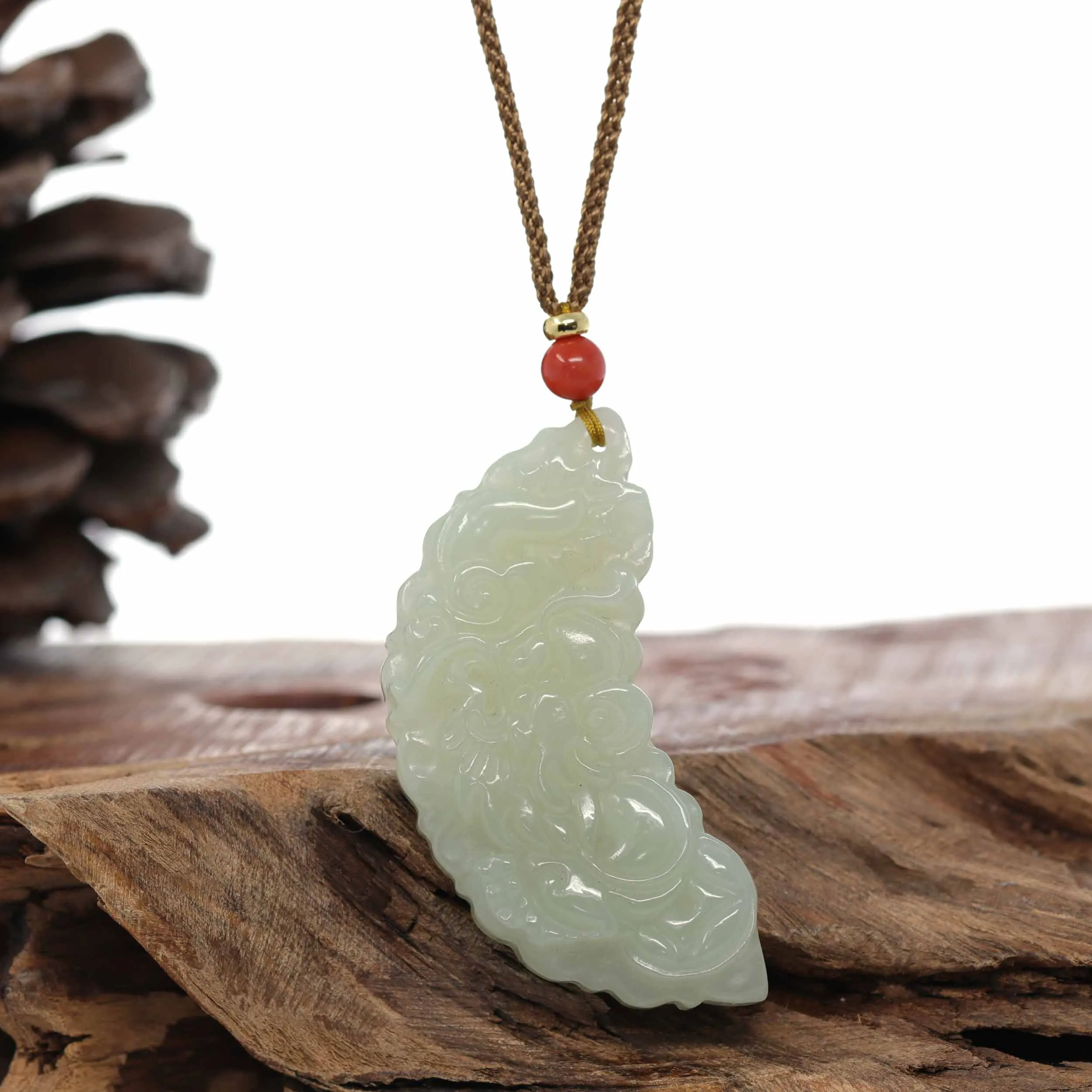 RealJade® Co. "Dragon & Phoenix" Genuine HeTian White Nephrite Jade Pendant Necklace