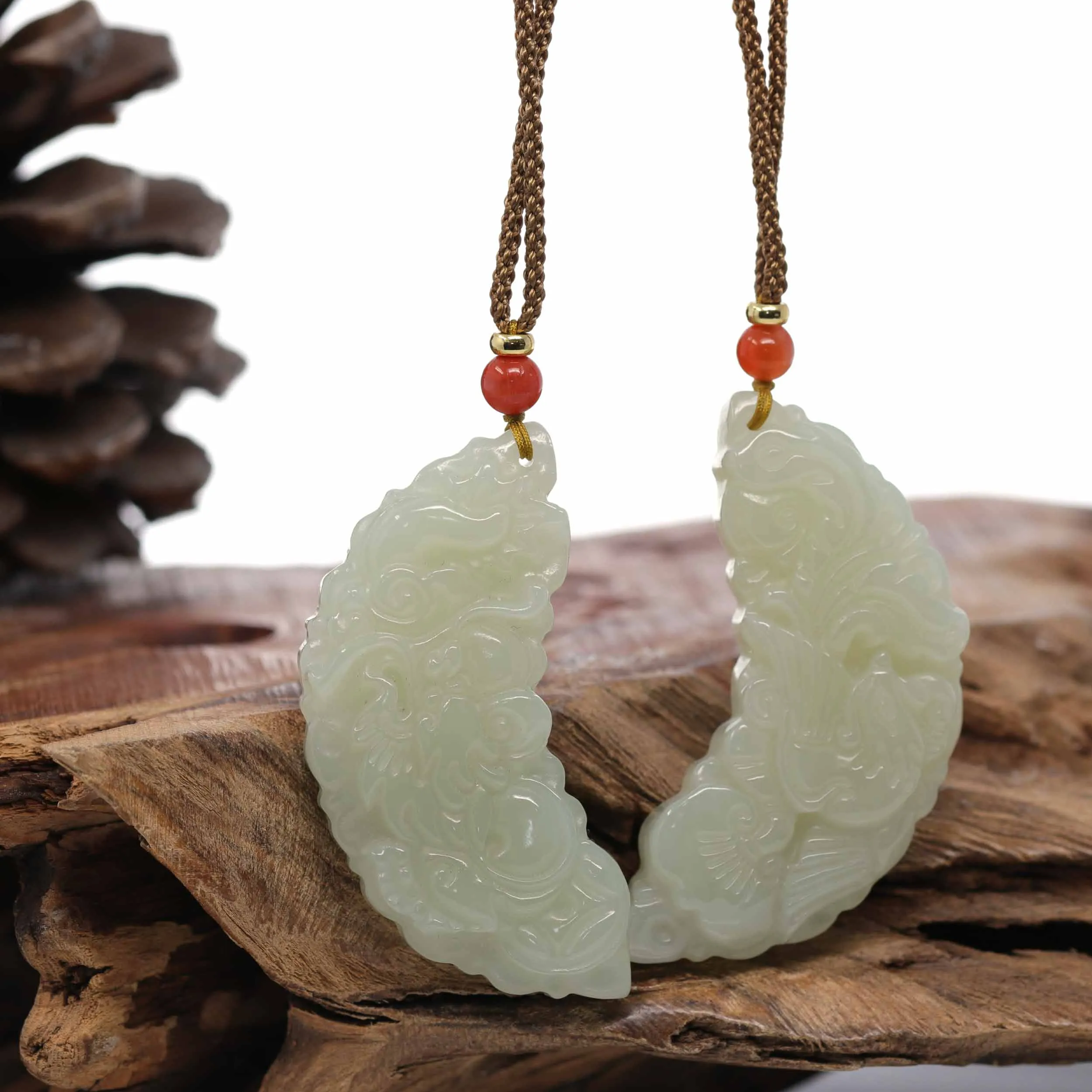 RealJade® Co. "Dragon & Phoenix" Genuine HeTian White Nephrite Jade Pendant Necklace