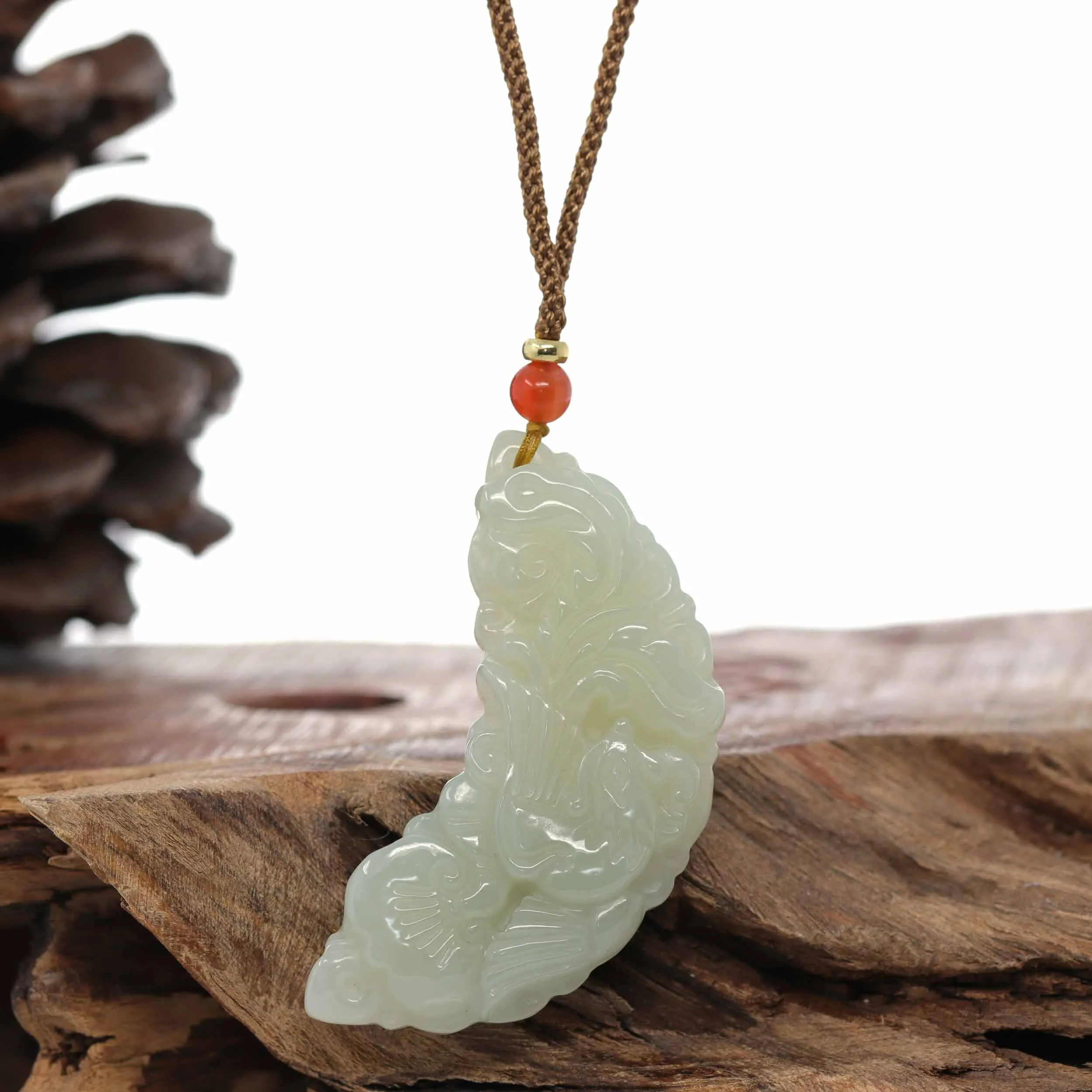 RealJade® Co. "Dragon & Phoenix" Genuine HeTian White Nephrite Jade Pendant Necklace