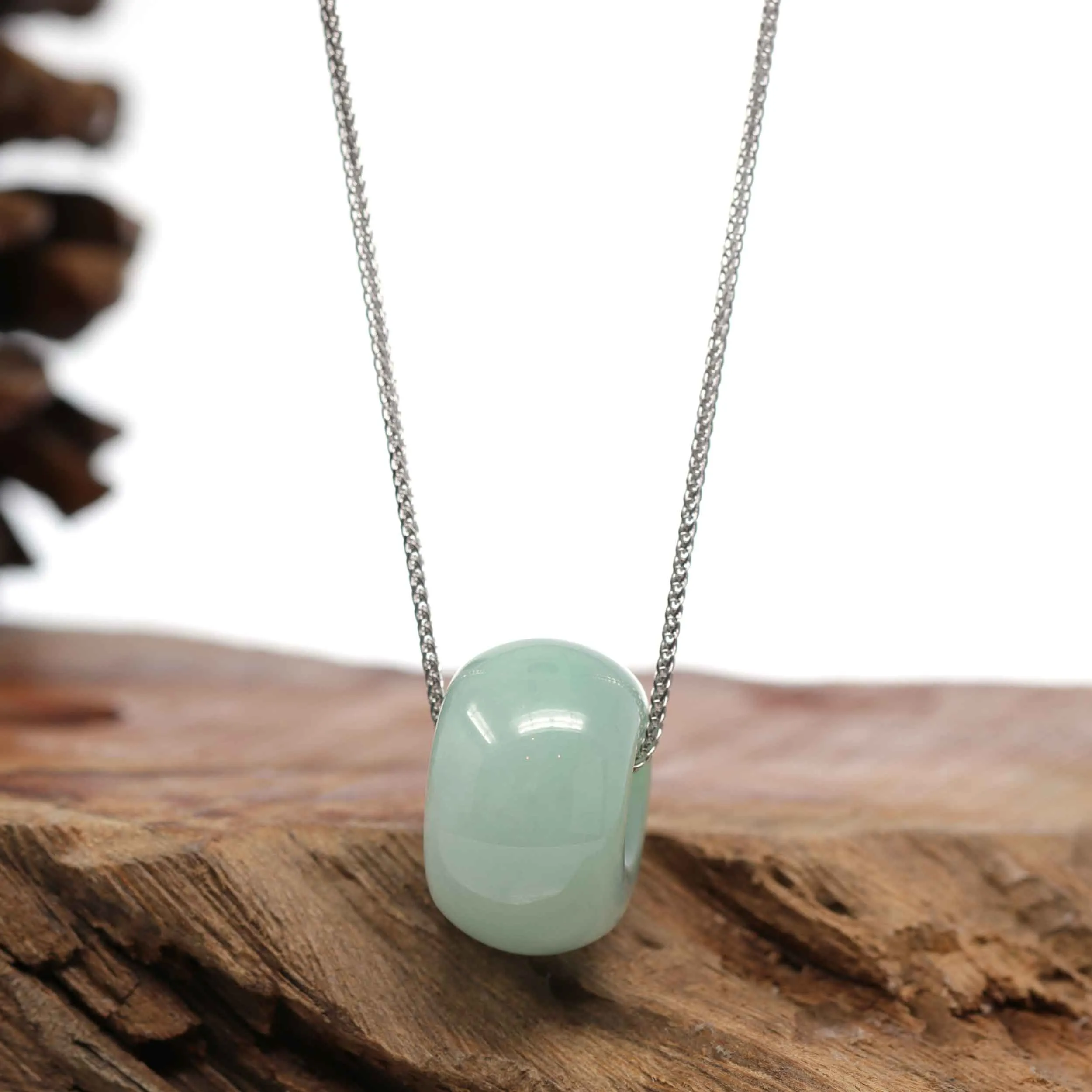 RealJade® Co. "Good Luck Button" Necklace Light Green Jadeite Jade Lucky Tong Tong Necklace