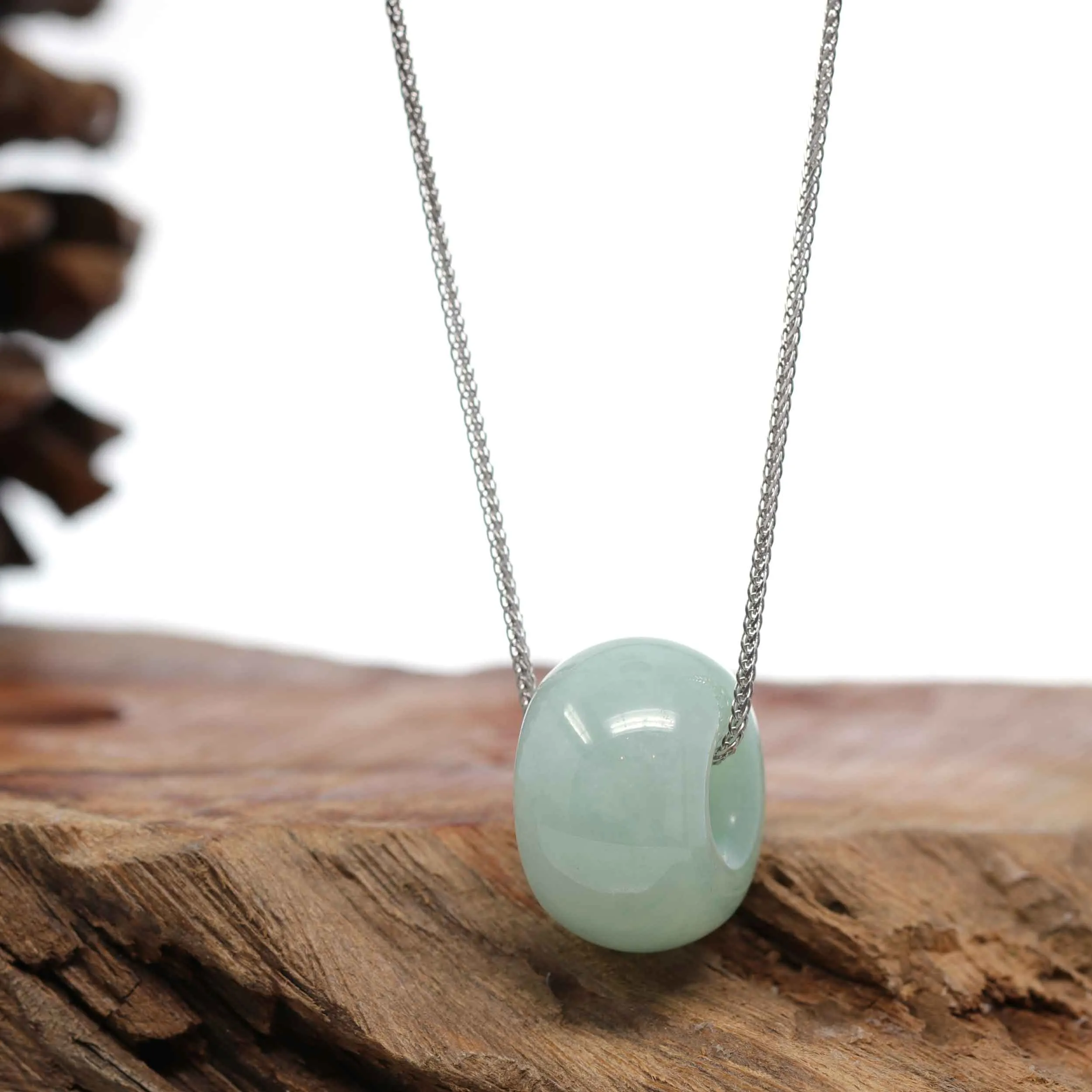 RealJade® Co. "Good Luck Button" Necklace Light Green Jadeite Jade Lucky Tong Tong Necklace
