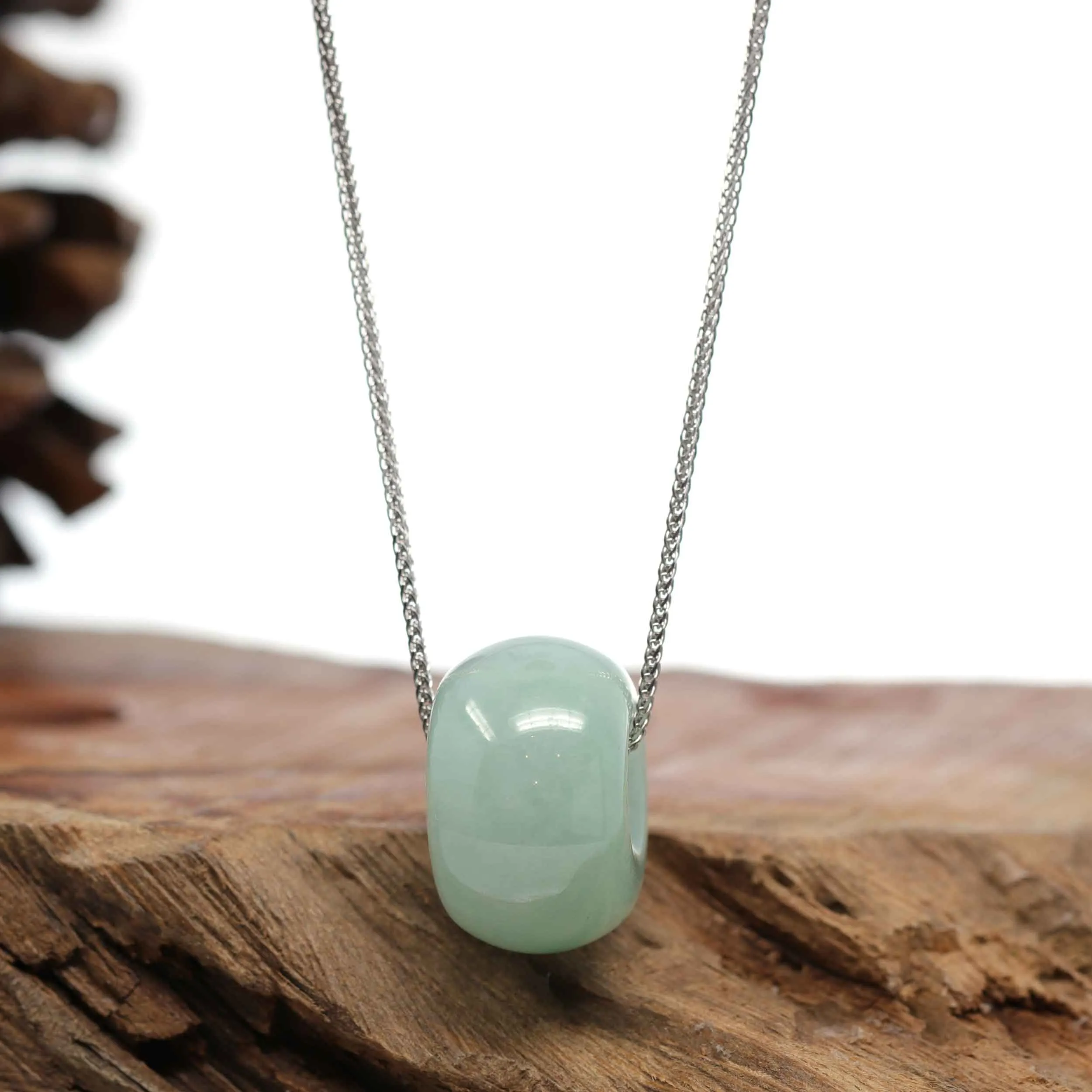 RealJade® Co. "Good Luck Button" Necklace Light Green Jadeite Jade Lucky Tong Tong Necklace