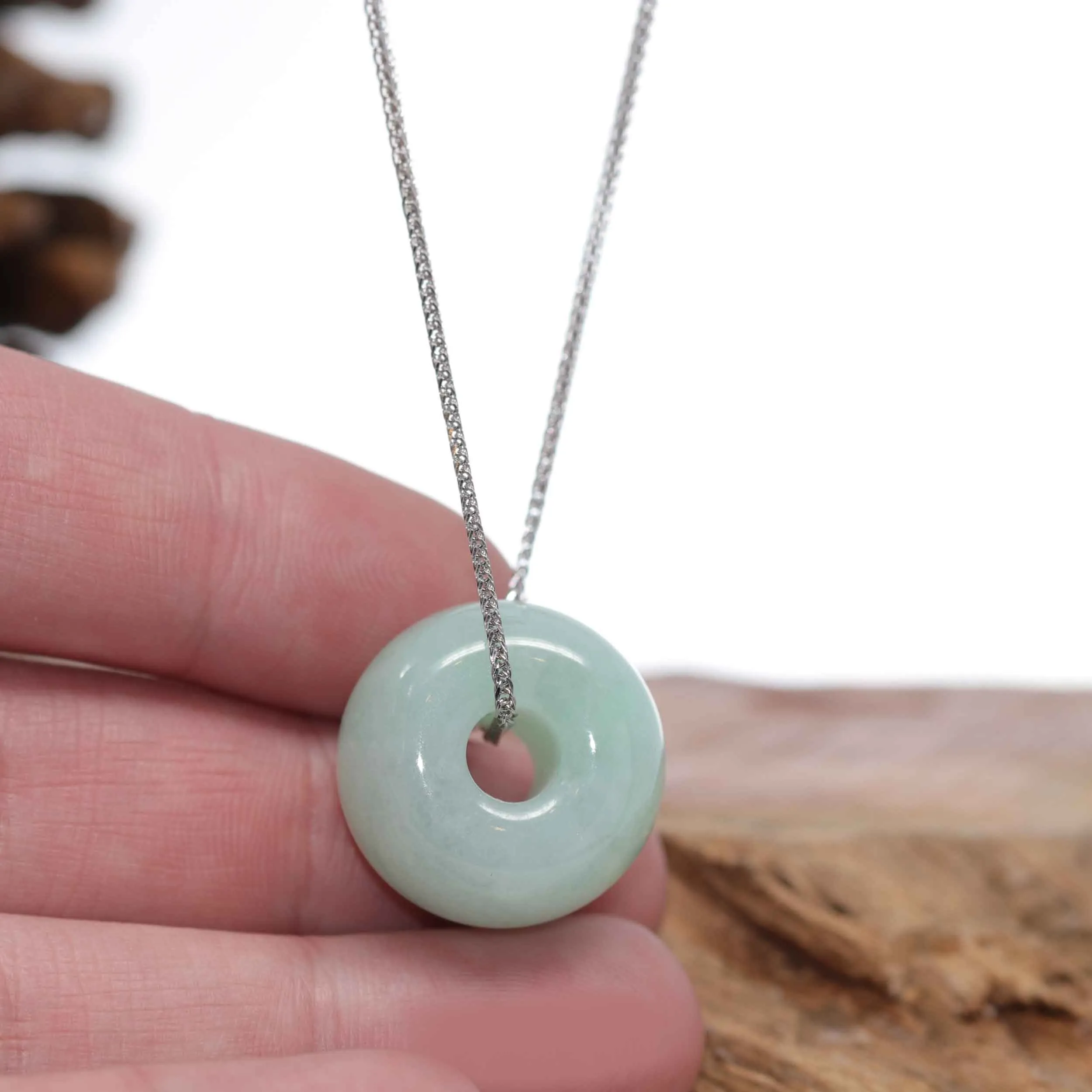 RealJade® Co. "Good Luck Button" Necklace Light Green Jadeite Jade Lucky Tong Tong Necklace