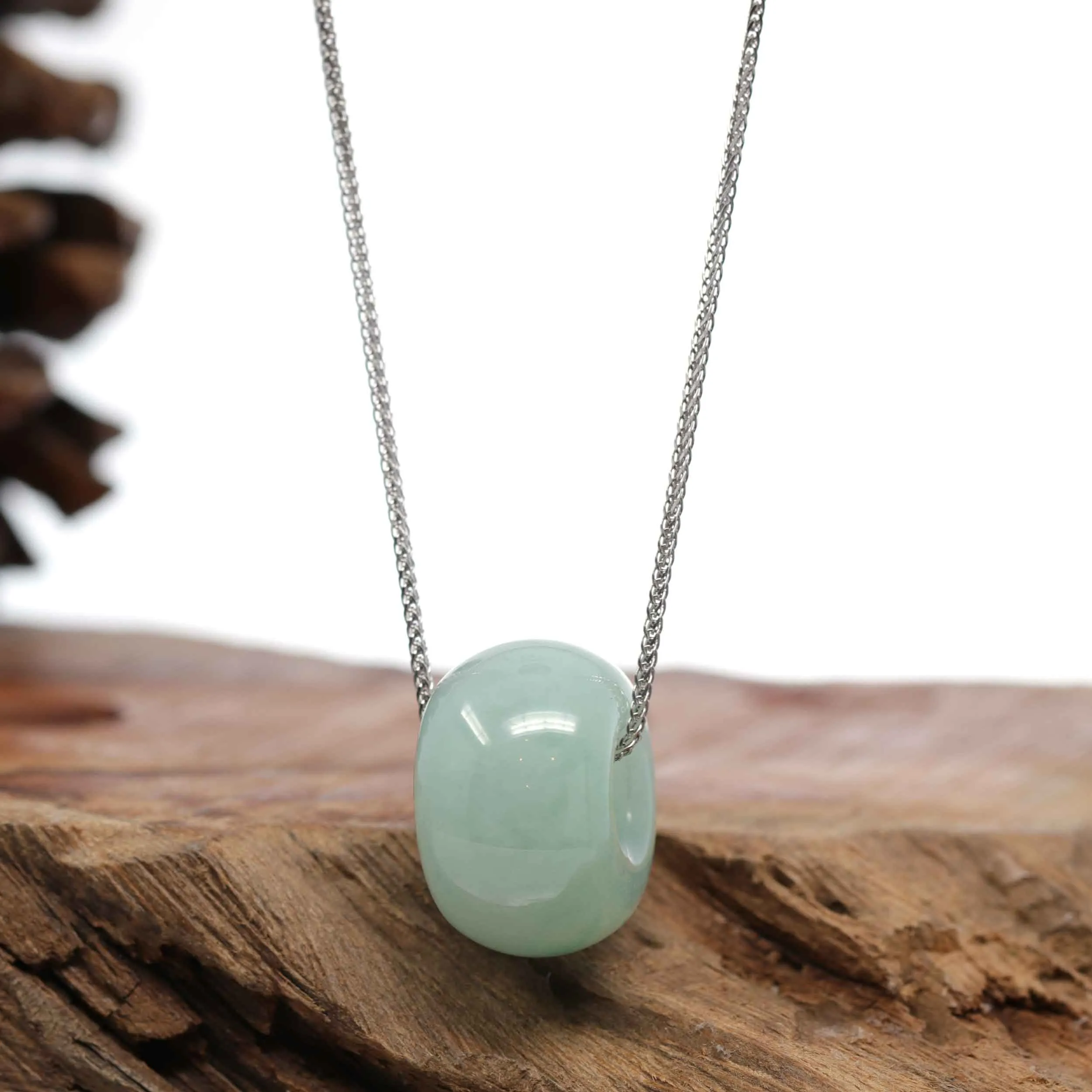RealJade® Co. "Good Luck Button" Necklace Light Green Jadeite Jade Lucky Tong Tong Necklace
