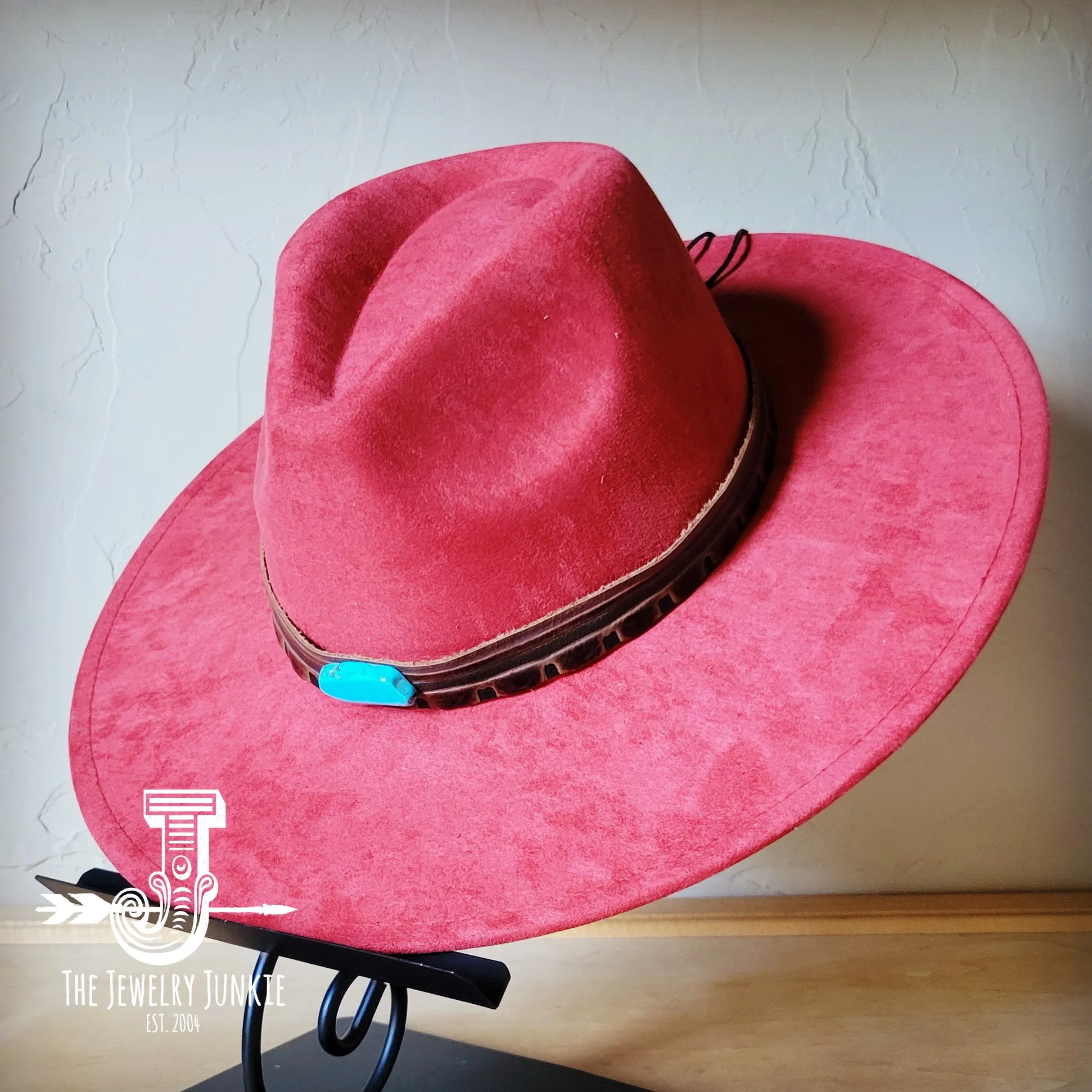 Red Brown Navajo Turq Slab Leather Hat Band   Choice of Hat 986h