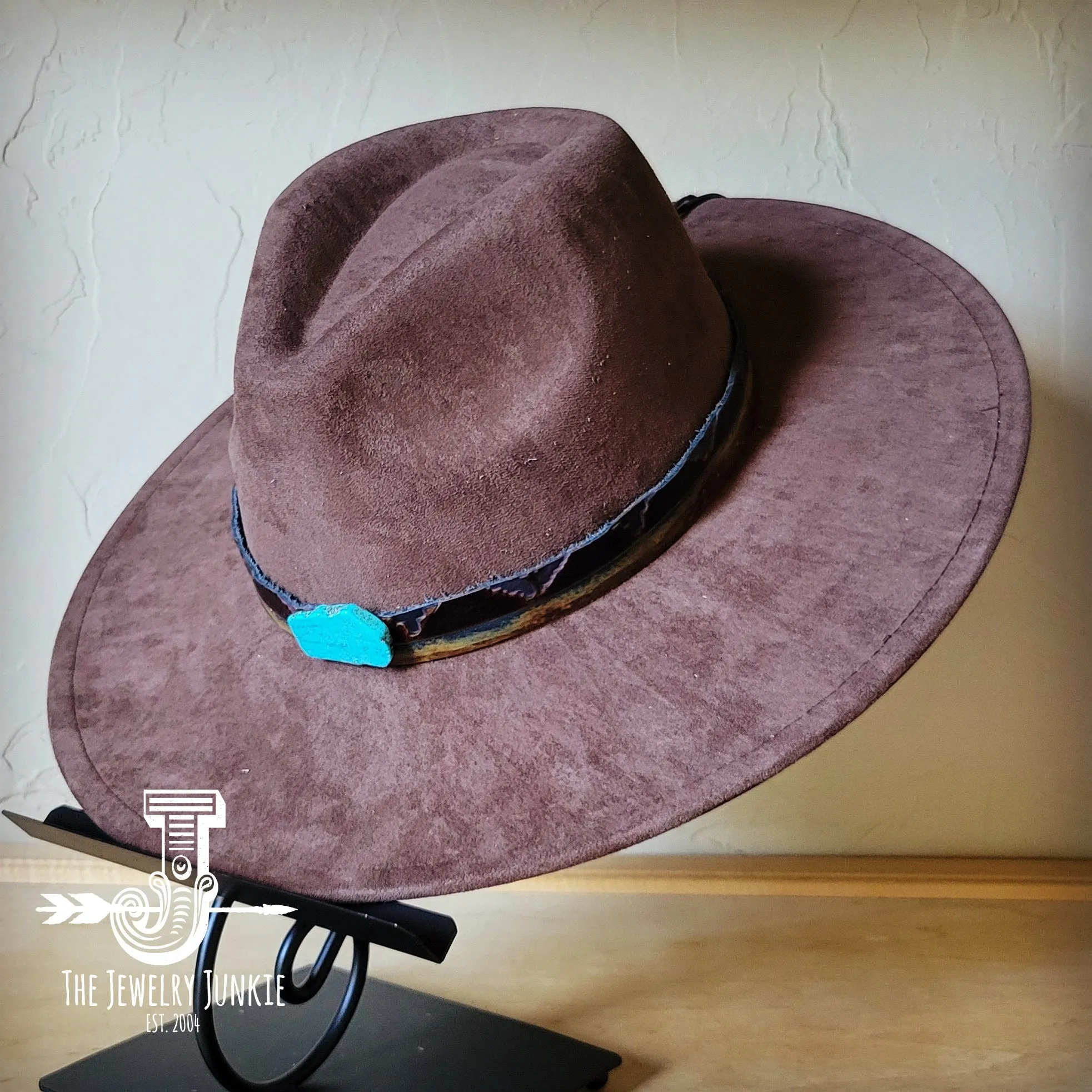 Red Brown Navajo Turq Slab Leather Hat Band   Choice of Hat 986h