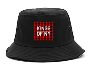 Red Buffalo Plaid Box Logo Mens Bucket Hat