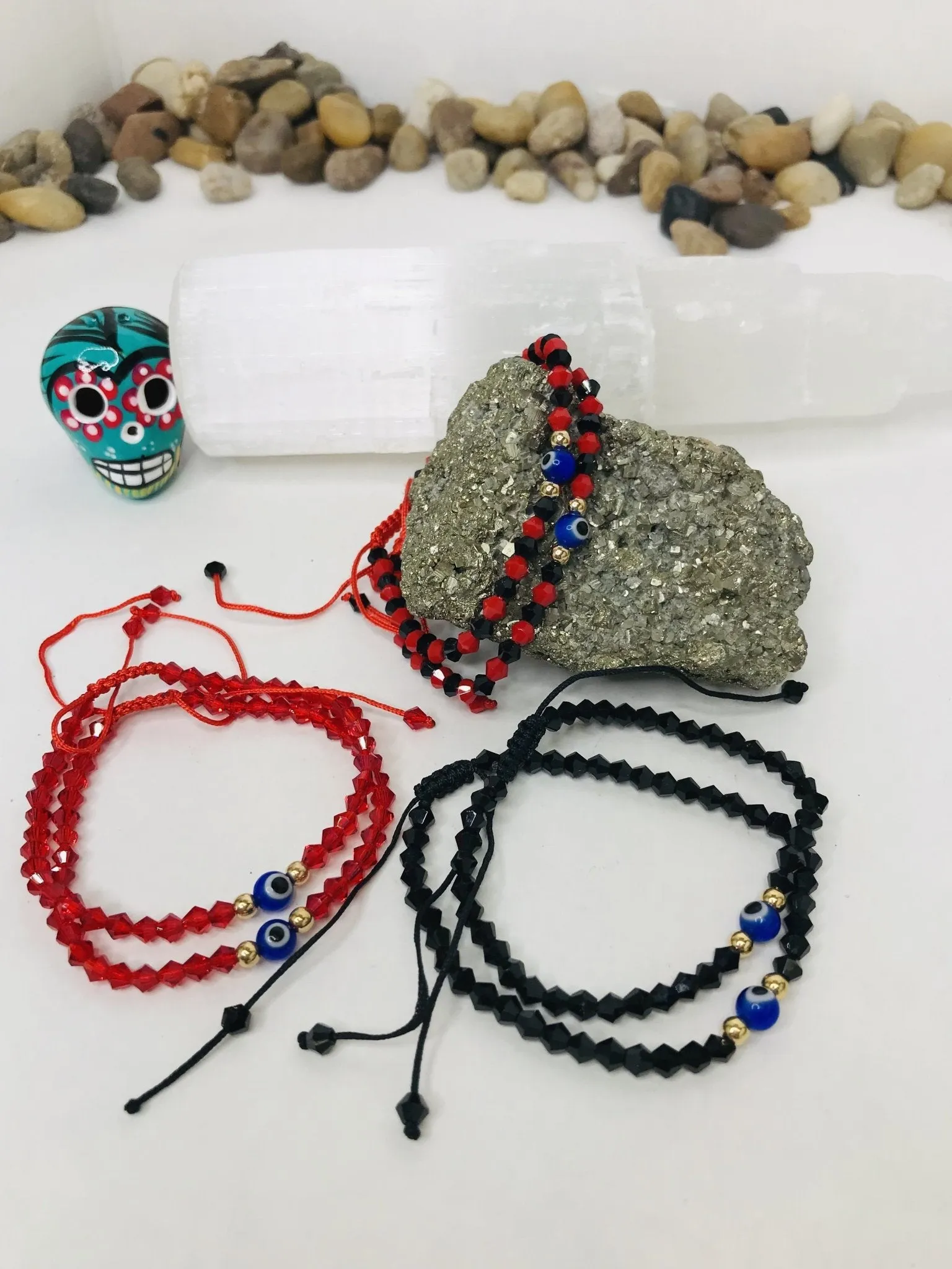 Red String Evil Eye Blue Glass Bead Bracelet Men or Woman  Block Negative Energy  Red String Macramé Adjustable