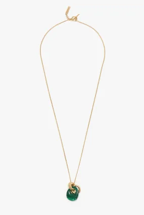 Resin Pendant Necklace In Light Gold-Emerald