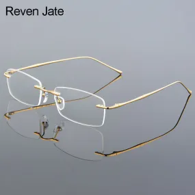 Reven Jate Men's Rimless Rectangle Titanium Eyeglasses 632