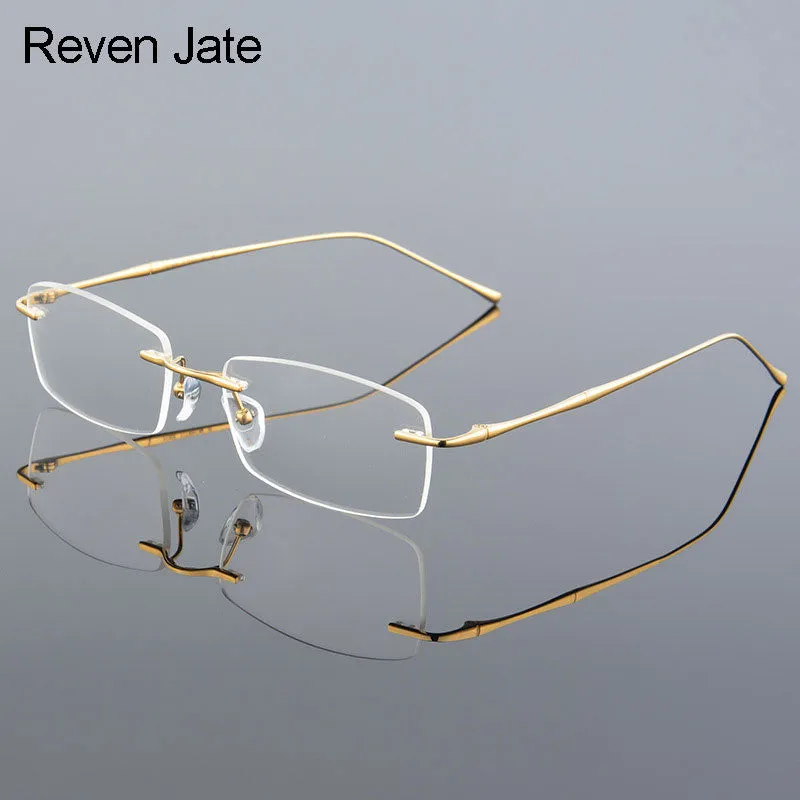 Reven Jate Men's Rimless Rectangle Titanium Eyeglasses 632