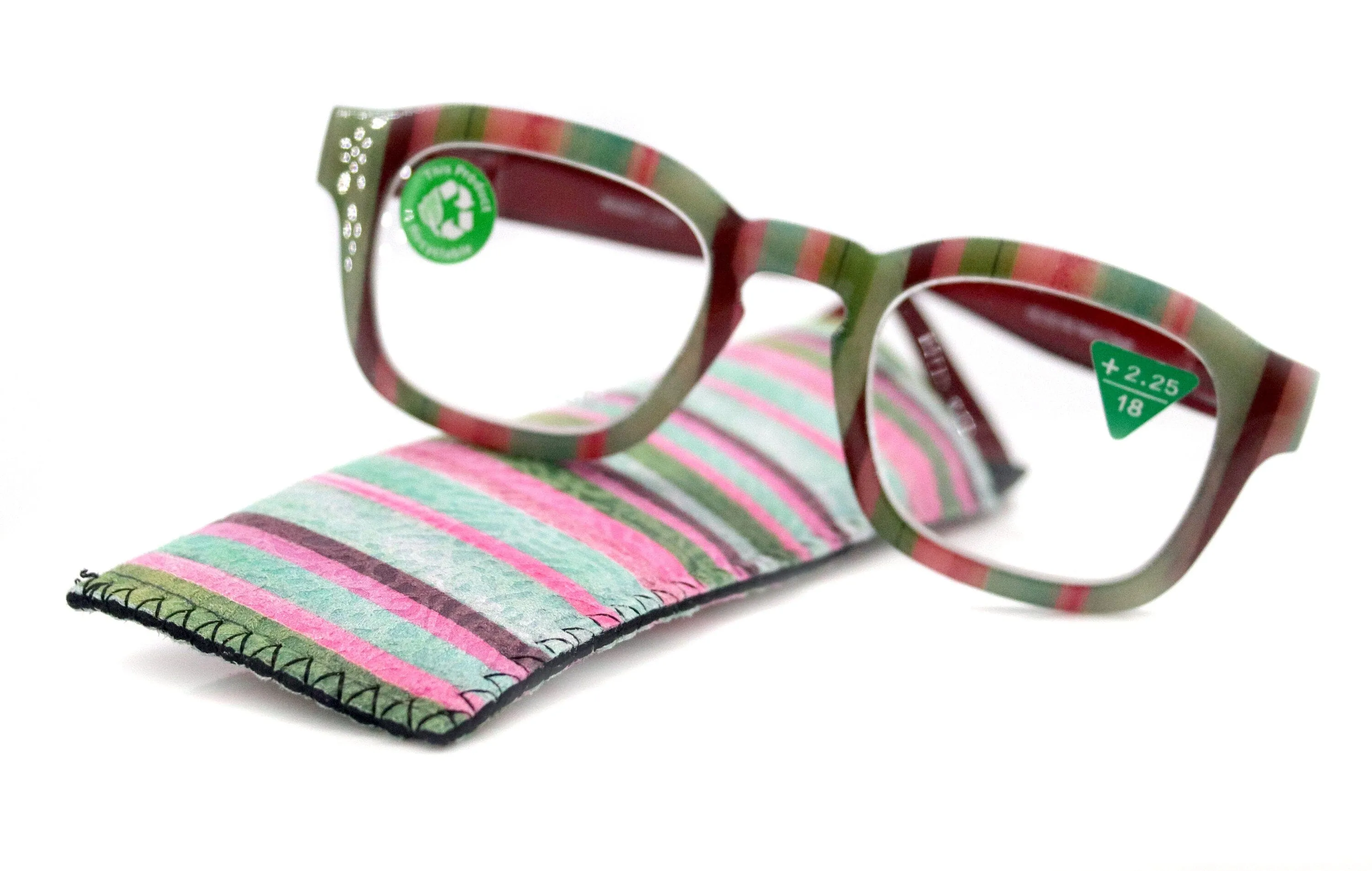 Rivera, (Premium) Reading Glasses, High End Readers  1.25 to  3 Magnifying Eyeglass, Candy (Burgundy, Green n Pink) Square, NY Fifth Avenue.