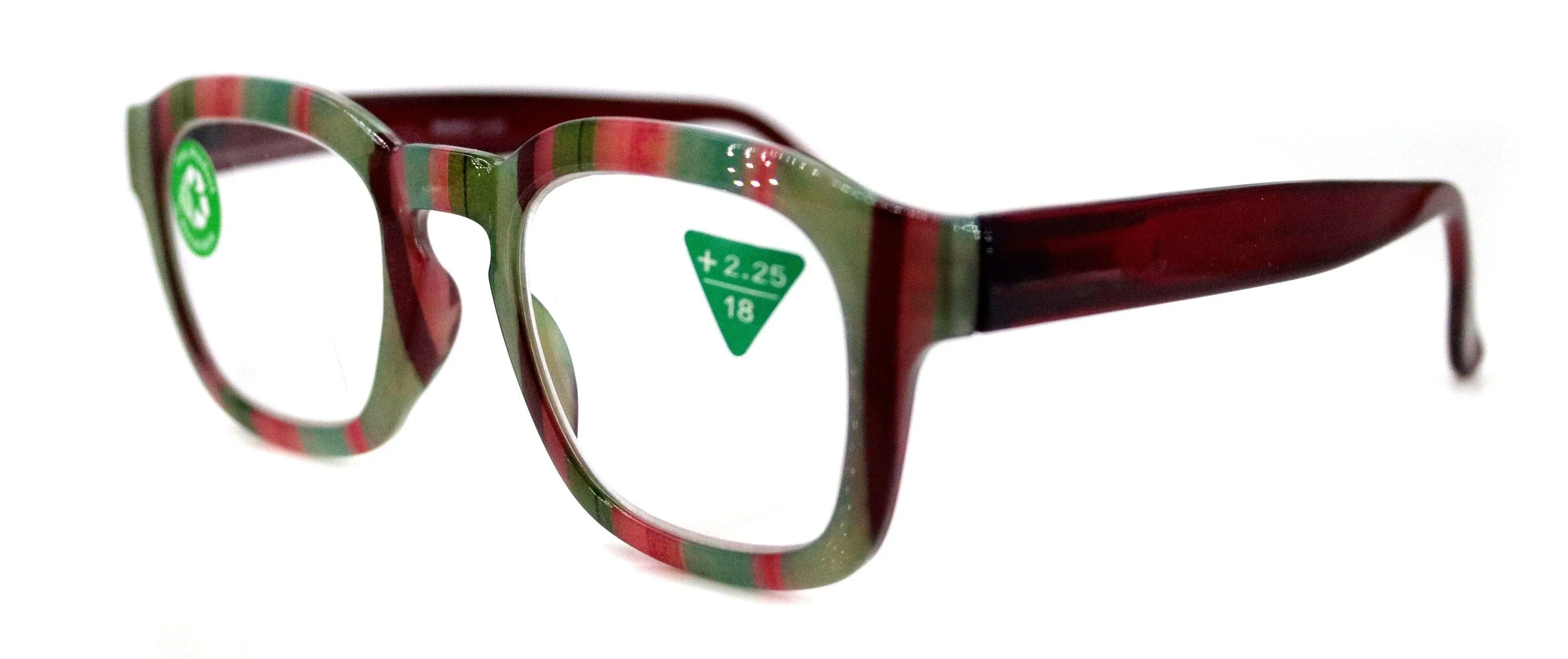 Rivera, (Premium) Reading Glasses, High End Readers  1.25 to  3 Magnifying Eyeglass, Candy (Burgundy, Green n Pink) Square, NY Fifth Avenue.