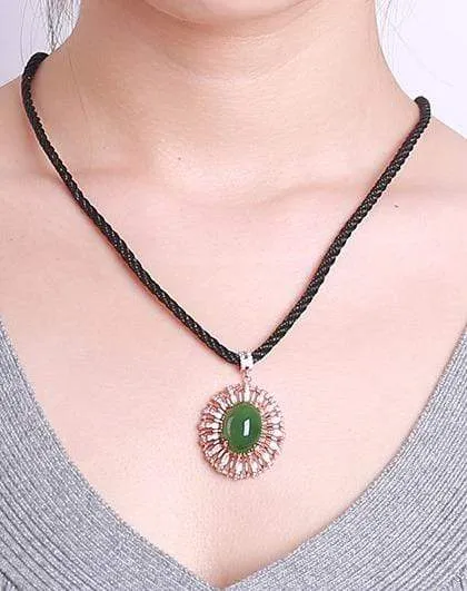Rose Gold Plated Sterling Silver Genuine Nephrite Green Jade Pendant