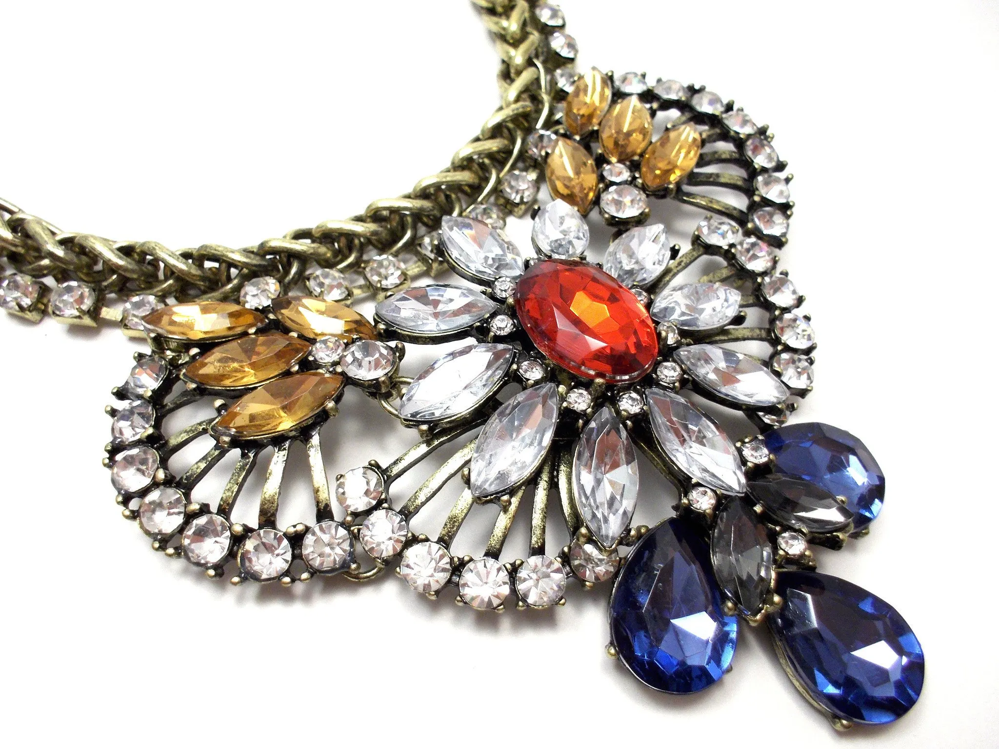 Rustic Glam Crystal Pendant Statement Necklace-Multi