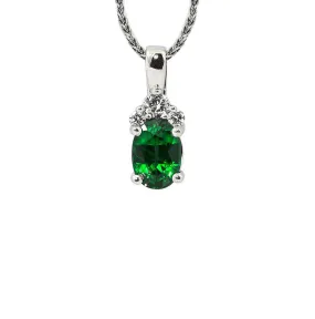 Sabel Collection 14K White Gold Oval Emerald and Diamond Cluster Pendant