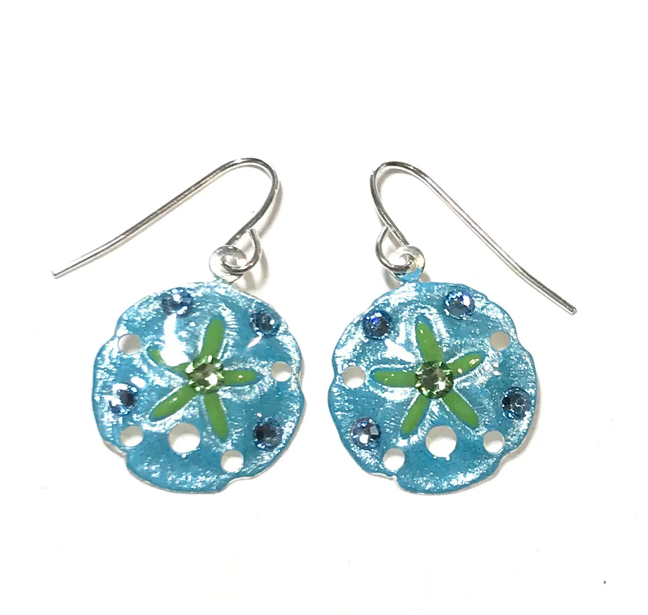 Sand Dollar Earrings - Hand Painted - Aqua and Lime