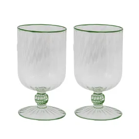 Set of 2 Short Stem Murano Glasses Green