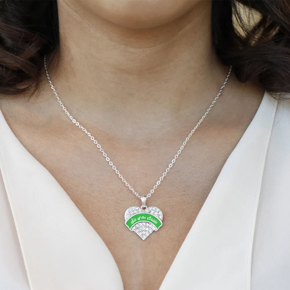 Silver Emerald Green Sis of the Bride Pave Heart Charm Classic Necklace