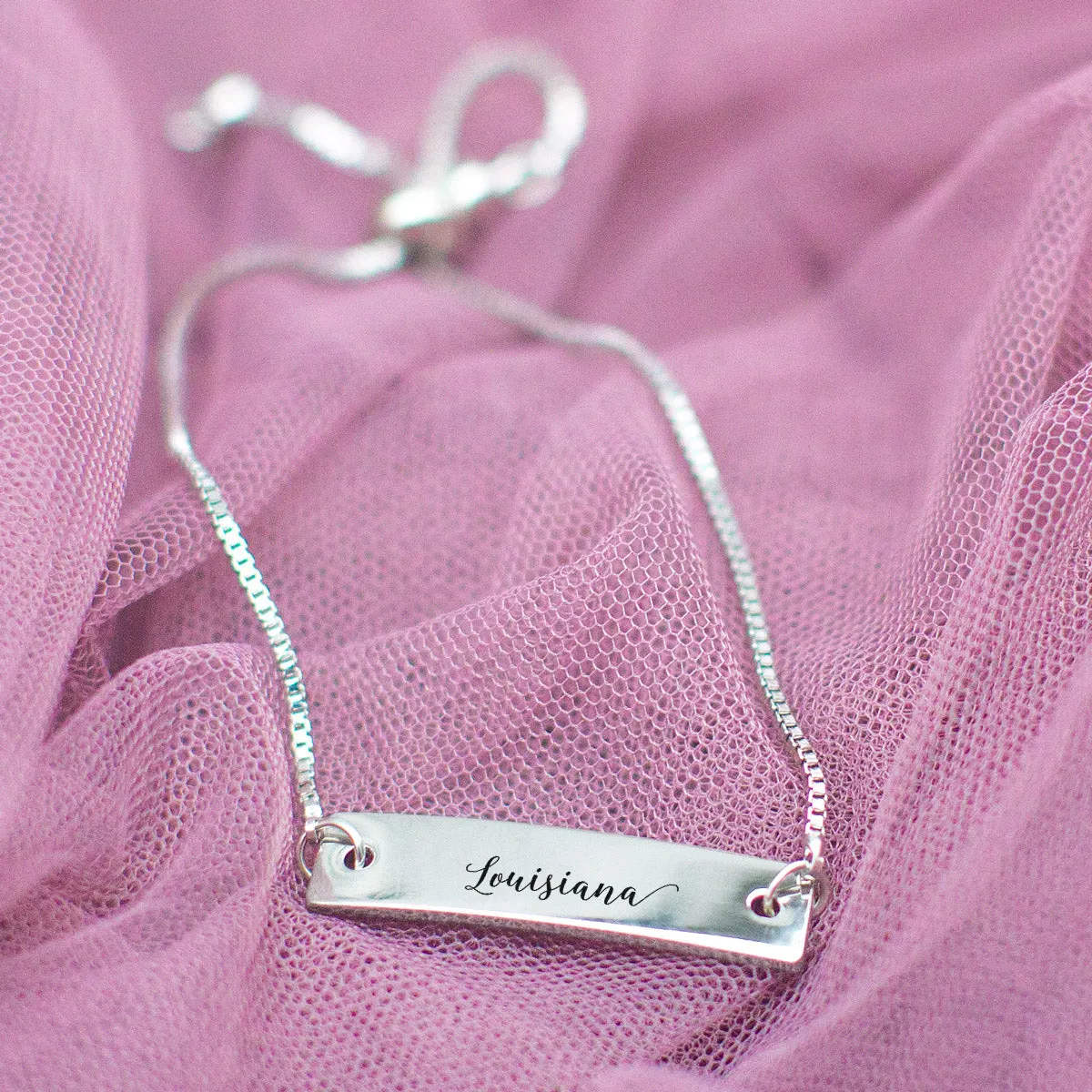 Silver Louisiana Adjustable Bar Bracelet