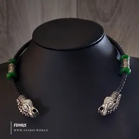 Silver Stag Torc With Jade Black Leather | Fenris