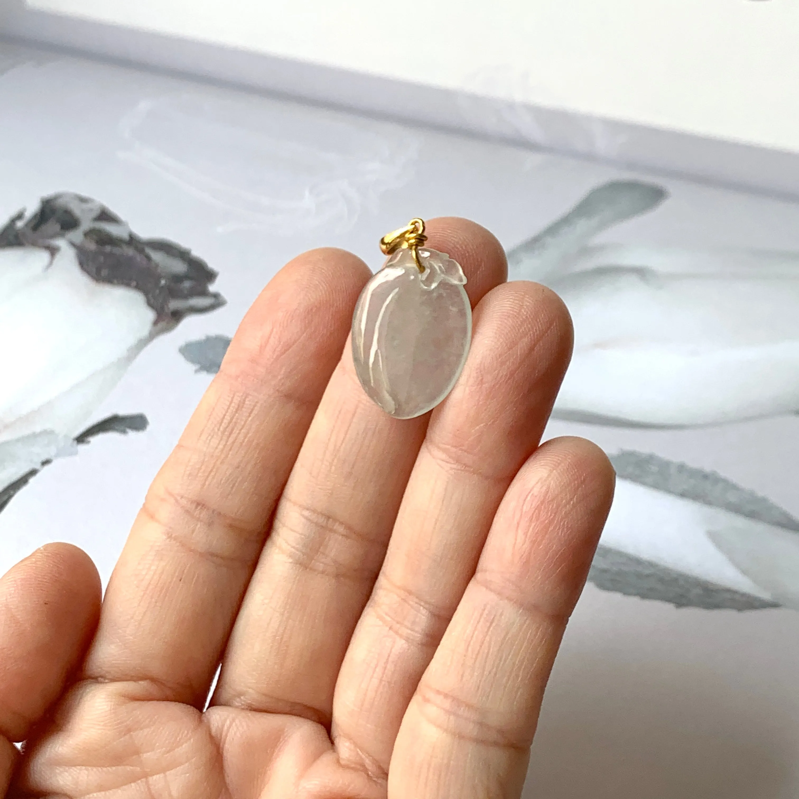 SOLD OUT: A-Grade Light Green Jadeite Peach Pendant No.600131