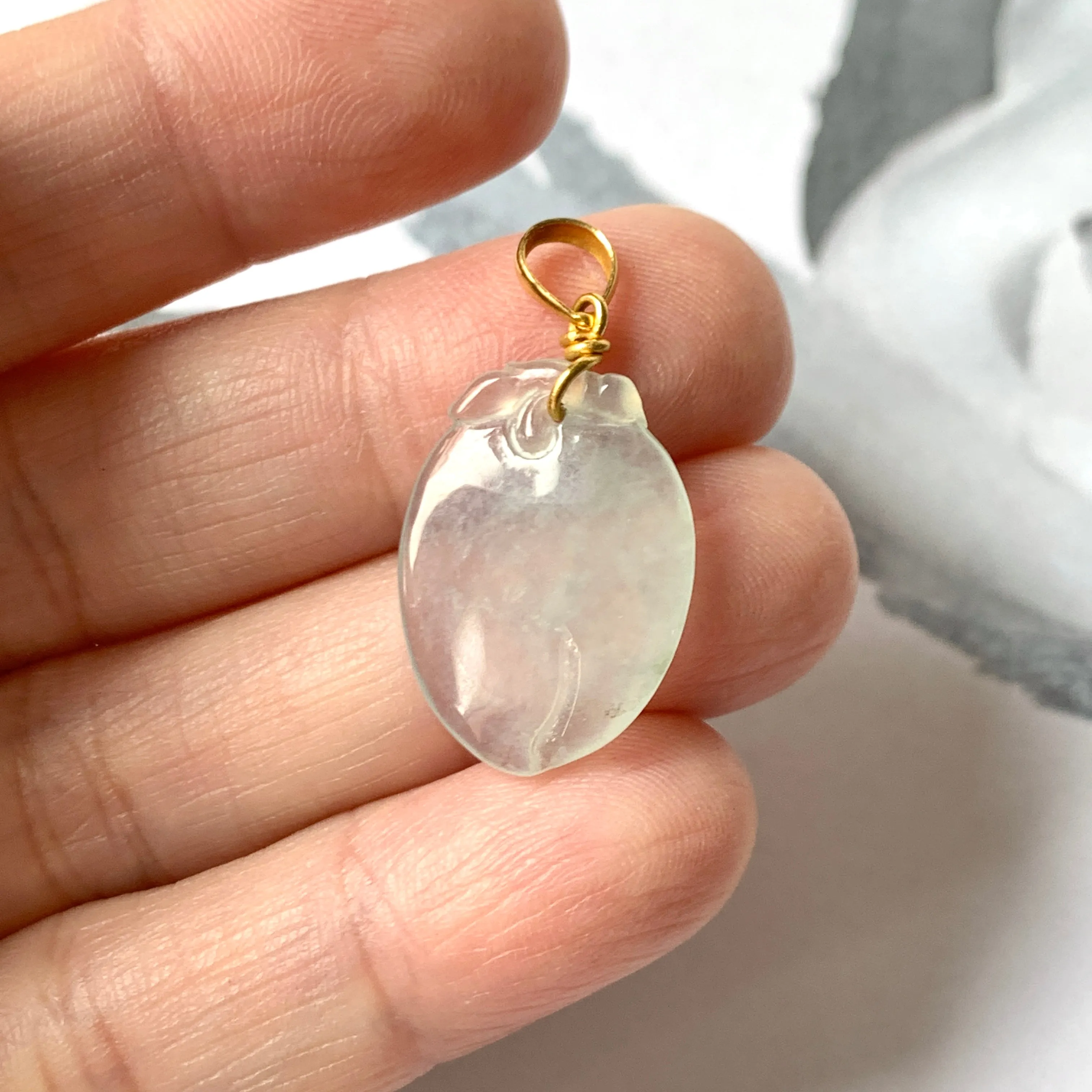 SOLD OUT: A-Grade Light Green Jadeite Peach Pendant No.600131