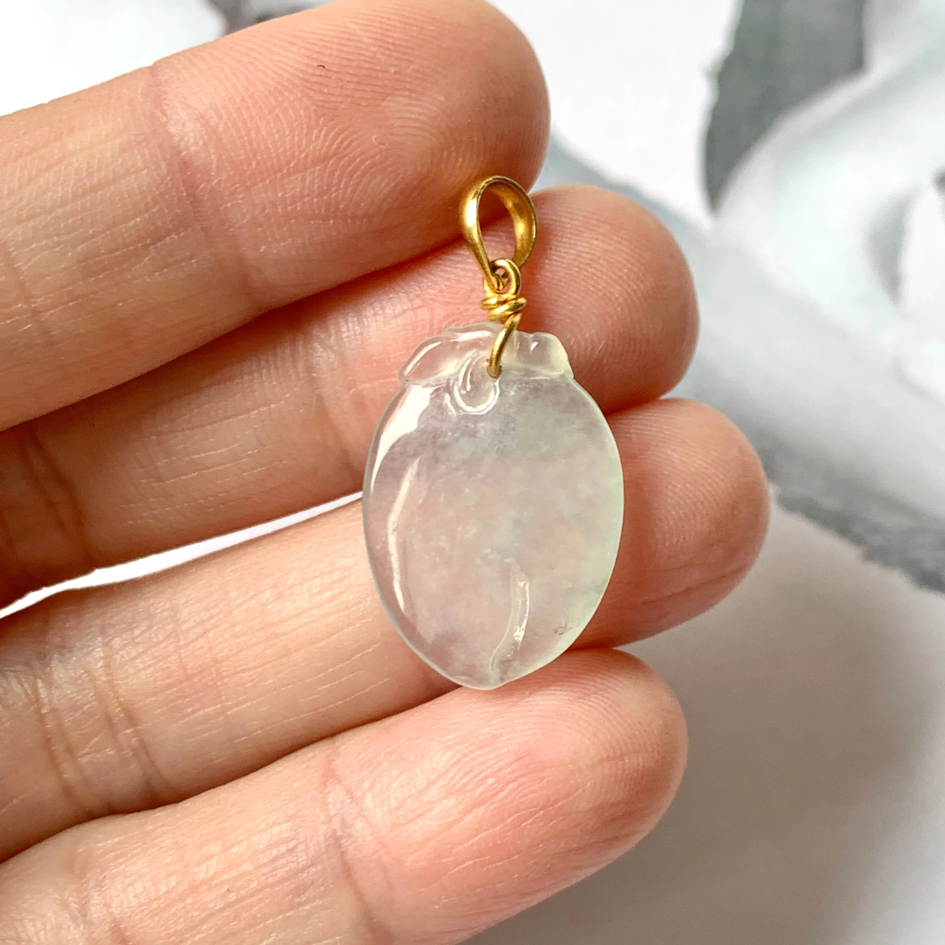 SOLD OUT: A-Grade Light Green Jadeite Peach Pendant No.600131