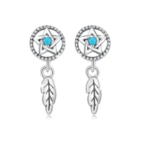 Solid 925 Signature Silver Pentagram Dangle Earrings