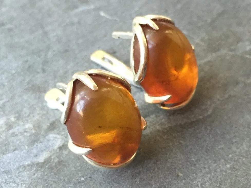 Statement Amber Earrings - Natural Amber Earrings - Large Vintage Silver Earrings