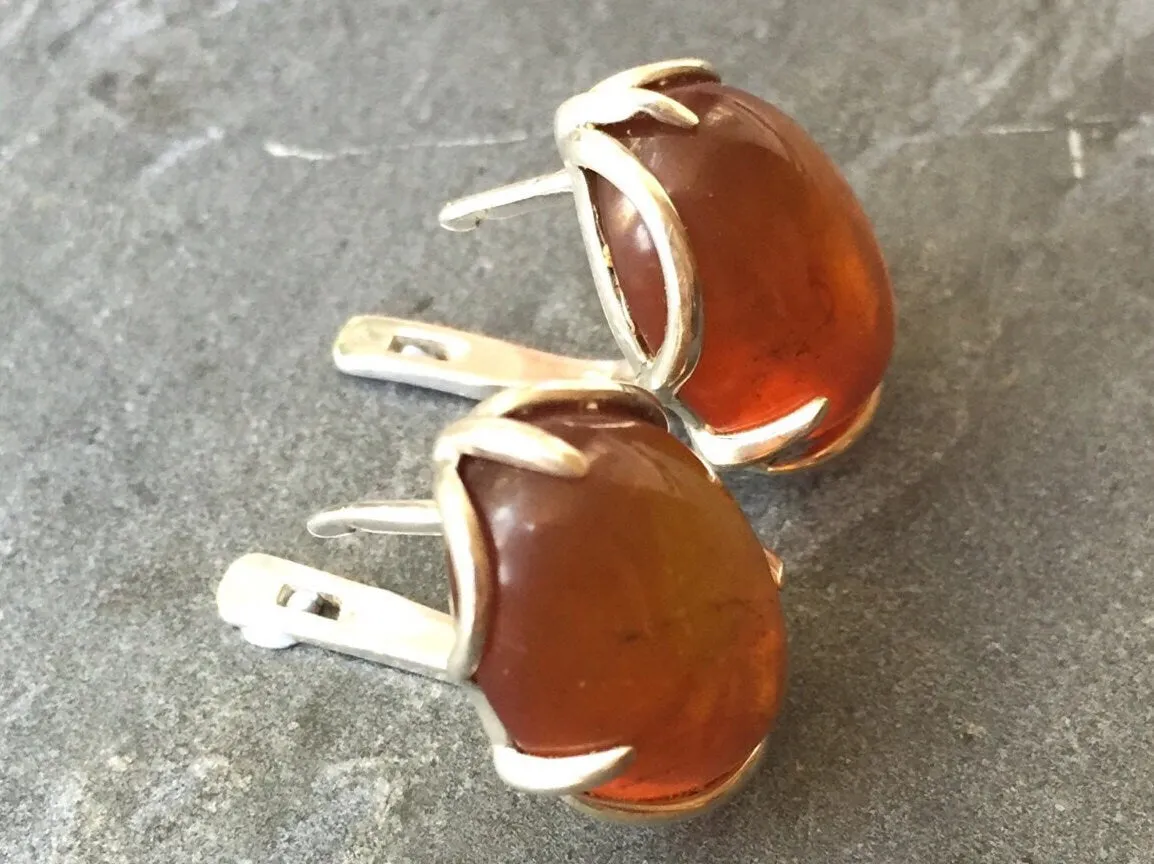 Statement Amber Earrings - Natural Amber Earrings - Large Vintage Silver Earrings