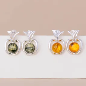 Sterling & Amber Apple Earrings