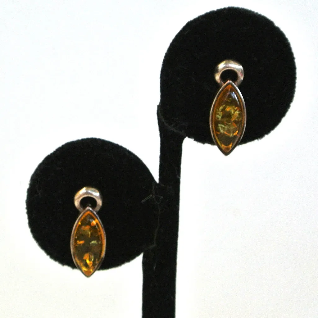 Sterling Silver Amber Drop Pierced Earrings