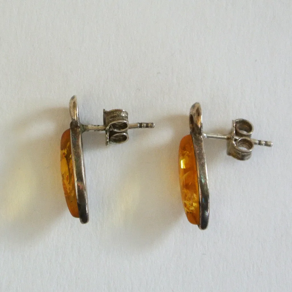 Sterling Silver Amber Drop Pierced Earrings