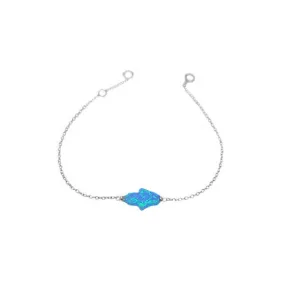 Sterling Silver Blue Opal Hamsa Bracelet 7 inch