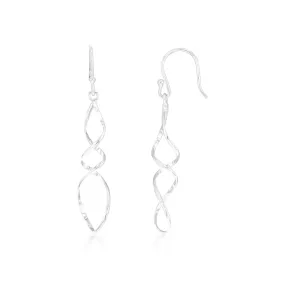 Sterling Silver Long Triple Twist Drop Earrings