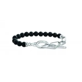 Sterling Silver Onyx Beads Zirconia Bracelet A2134-027-11-L19V