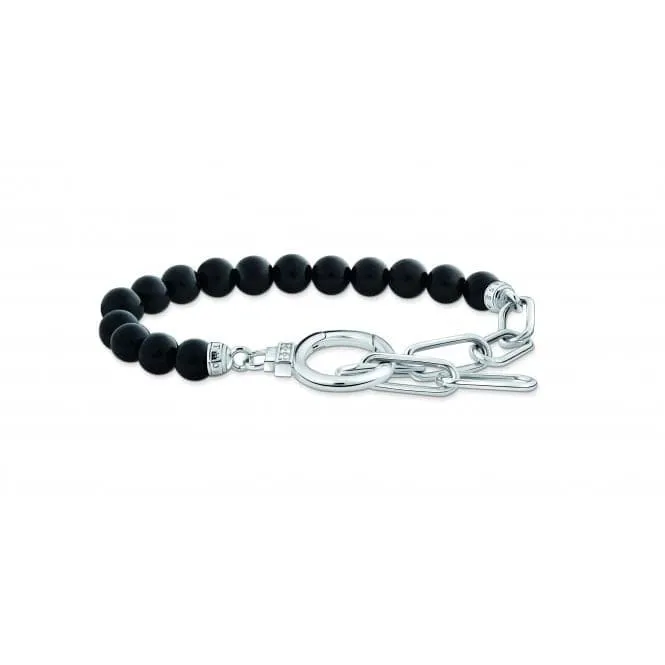 Sterling Silver Onyx Beads Zirconia Bracelet A2134-027-11-L19V