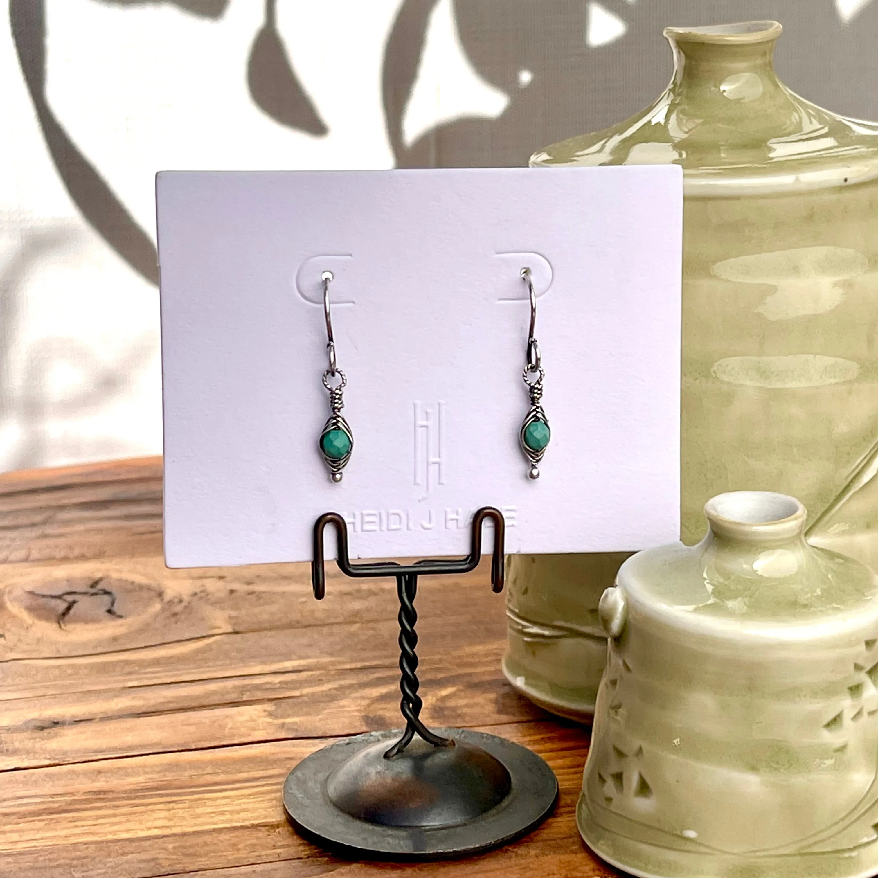 Sterling Silver Woven Faceted Turquoise Earrings 1.25”