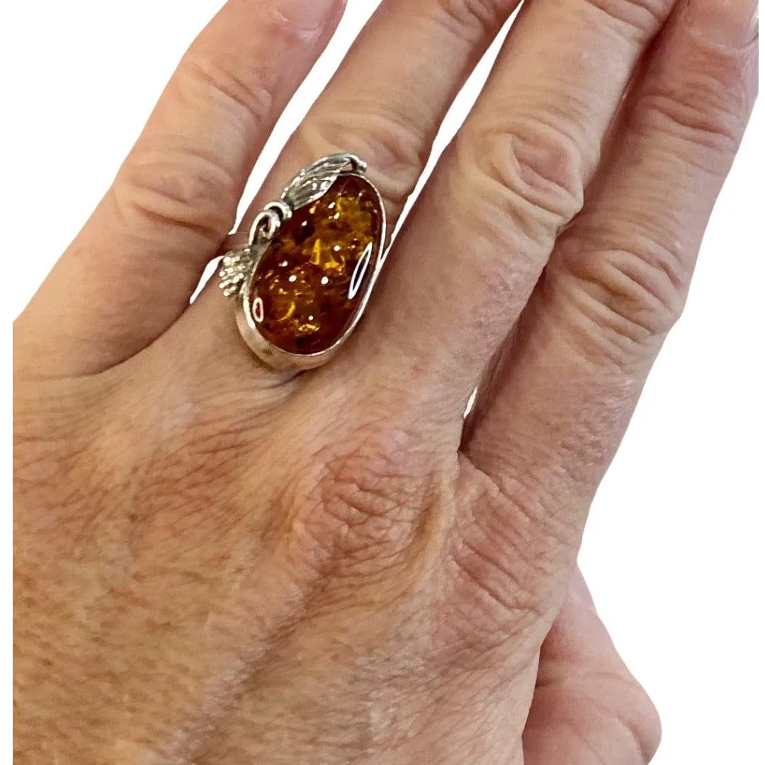 Striking Grapevine Designed Amber Statement Ring