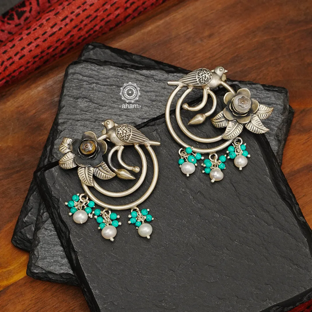 Summer Love Bird Nest Silver Earrings